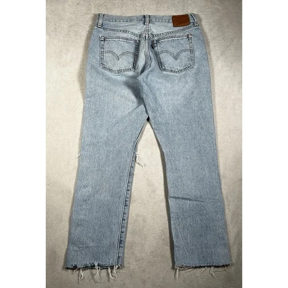 Vintage Levis Premium 501 S Jeans Womens 28x27 Light Wash Skinny Distressed Rips - Picture 8 of 12